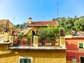 Architecture of Portofino, in the Metropolitan City of Genoa on the Italian Riviera in Italy Royalty Free Stock Photo