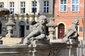 Poland, Poznan, Stary Rynek - closeup photo with status of little angel, a fountain, archutecure Royalty Free Stock Photo