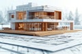 Architecture project of modern house. Architectural drawings and blueprint. Business, architecture, design Royalty Free Stock Photo
