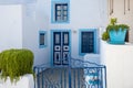 Architecture of Pyrgos, the most picturesque village of Santorini. Cyclades Islands,