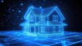 architecture realistic 3d glowing effect on house blueprint Royalty Free Stock Photo