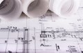 Architecture rolls architectural techical plans architect blueprints
