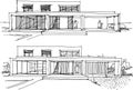 Two hand drawn sketches of modern detached house