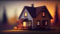 Architecture of small wood cottage at night ,generative AI Royalty Free Stock Photo