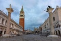 Architecture of St. Mark`s square with Campanile tower, basilica San Marco and Doge`s palace, Venice, Italy Royalty Free Stock Photo