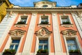 The architecture of the strago city of Prague. Multi-colored low buildings and stone paving stones. Streets of old Europe Royalty Free Stock Photo