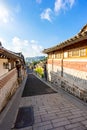 Architecture and street scenery of Bukchon Hanok Village in Seoul, South Korea.