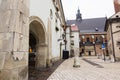 Architecture of streets of Krakow town in rainy day