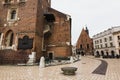 Architecture of streets of Krakow town in rainy day