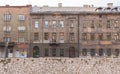 Architecture style of buildings located by the river Miljacka, in the old town of Sarajevo. Royalty Free Stock Photo