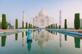 The architecture of the Taj Mahal is an ivory-white marble mausoleum on the south bank of the Yamuna River in the city of Agra