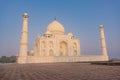 The architecture of the Taj Mahal is an ivory-white marble mausoleum on the south bank of the Yamuna River in the city of Agra