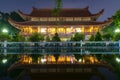 Architecture temple at night when lights flickered as glorified spiritual beauty.