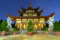 Architecture temple at night when lights flickered as glorified spiritual beauty.