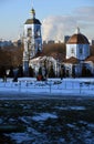 Architecture of Tsaritsyno park in Moscow, Russia.Church of the Mother of God `Life-Giving Spring`