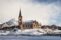 Architecture Vagan church in winter at Kabelvag