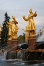 Architecture of VDNKh city park in Moscow. Fountain Friendship of peoples