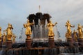 Architecture of VDNKh city park in Moscow. Fountain Friendship of peoples