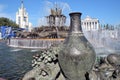 Architecture of VDNKH park in Moscow. Stone flower fountain