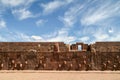 Architecture wall with stone faces of Tiwanaku, Bolivia