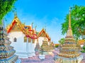The small tiled pagodas in Wat Pho complex, Bangkok, Thailand
