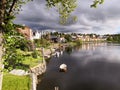 Architecture and waterfront of the city of Trondheim on the Nidelva River Royalty Free Stock Photo