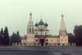 Architecture of Yaroslavl town, Russia. Old orthodox church of Elijah the Prophet at the early morning in the fog Royalty Free Stock Photo