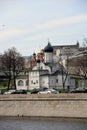 Architecture of Zaryadye park in Moscow. Old churches and modern buildings Royalty Free Stock Photo