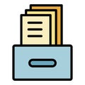 Archival box with documents icon color outline vector