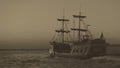 Archival retro video recording of marine discovery expedition sailing on boat