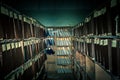 Archival room at the old abandoned factory of the Soviet Union times