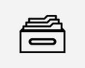 Document Folder Drawer Line Icon. File Archive Paper Storage Cabinet Symbol. Office Business Organize Sign Linear Vector Clipart