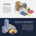 Archive file banner set, isometric style