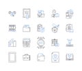 Archive maintenance line icons collection. Preservation, Conservation, Storage, Organization, Cataloging, Retrieval