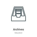 Archives outline vector icon. Thin line black archives icon, flat vector simple element illustration from editable education Royalty Free Stock Photo