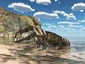 Archosaur Prestosuchus in a coastal landscape Royalty Free Stock Photo