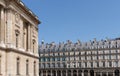 Louvre facade and archs of Rivoli street in Paris