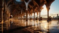 Archway of Beautiful Islamic Architectural Mosque Inside View Selective Focus Background Royalty Free Stock Photo