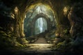 Archway in an enchanted fairy forest landscape, with waterfall Royalty Free Stock Photo