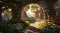 Archway in an enchanted fairy garden landscape Royalty Free Stock Photo