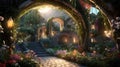Archway in an enchanted fairy garden landscape Royalty Free Stock Photo