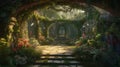 Archway in an enchanted fairy garden landscape Royalty Free Stock Photo