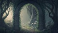 Archway in an enchanted fairy garden landscape, can be used as background Royalty Free Stock Photo