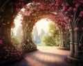 Archway in an enchanted garden landscape. Royalty Free Stock Photo