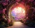 Archway in an enchanted garden landscape. Royalty Free Stock Photo