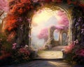 Archway in an enchanted garden landscape. Royalty Free Stock Photo