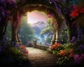 Archway in an enchanted garden landscape. Royalty Free Stock Photo