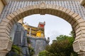 An archway at the entrance of the Pena National Palace above the town of Sintra, Portugal Royalty Free Stock Photo