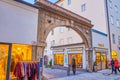 The archway of the former firestation in old Salzburg, Austria
