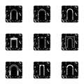 Archway icons set, grunge style